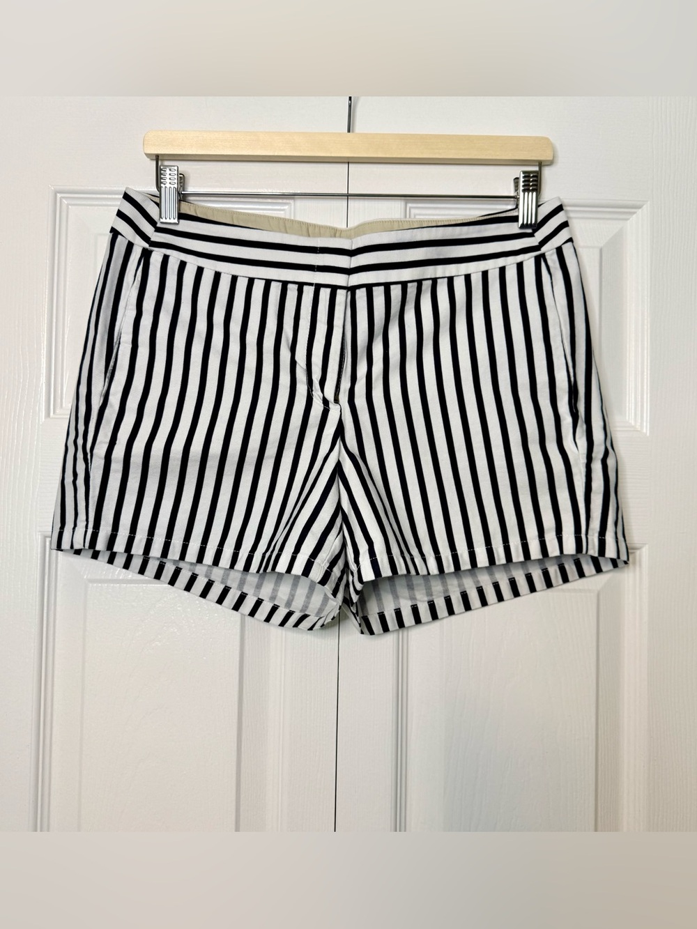 J. Crew Black and White Vertical Stripe High-Waist Shorts